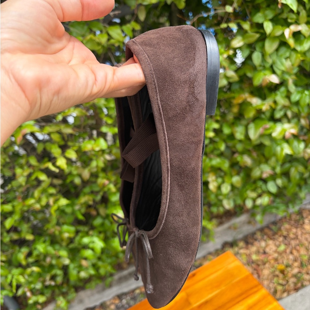 Women's Italian Brown Suede Mary Jane Flats with Bow Detail - Picture 7 of 8